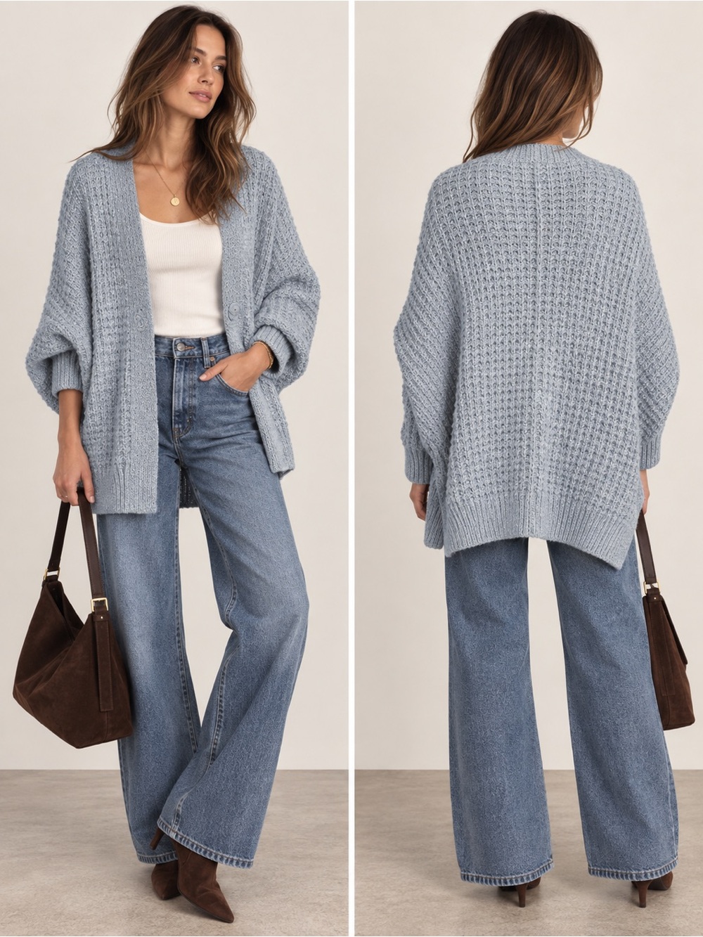 Free People Breeze Cardigan Dusty Blue Gray Wool Angora Knit XS